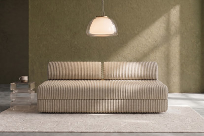 Canapé 3 places convertible et modulable, mousse écologique et assise ferme  - Velours côtelé XL Beige