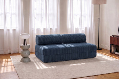 Canapé 3 places convertible et modulable, mousse écologique et assise ferme  - Velours côtelé XL Bleu