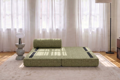 Méridienne convertible et modulable, mousse écologique et assise ferme  - Tissu tweed Vert