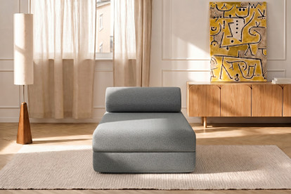 Méridienne convertible et modulable, mousse écologique et assise ferme  - Tissu lisse Gris