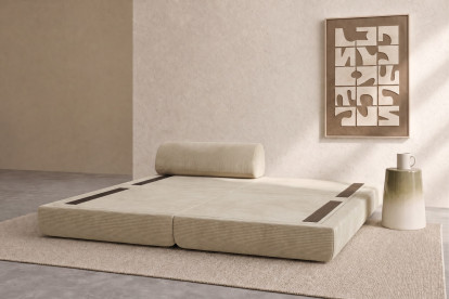 Méridienne convertible et modulable, mousse écologique et assise ferme  - Velours côtelé Beige