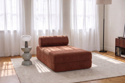 Méridienne convertible et modulable, mousse écologique et assise ferme  - Velours côtelé Terracotta