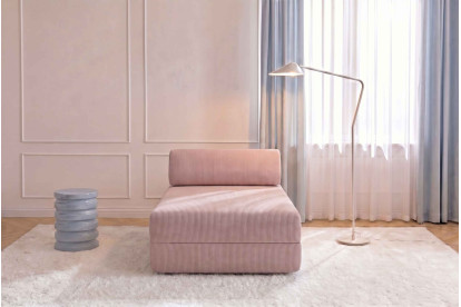 Méridienne non convertible et modulable - Velours côtelé Rose pâle