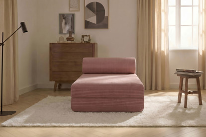 Méridienne convertible et modulable, mousse écologique et assise ferme  - Velours côtelé Rose