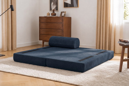 Méridienne convertible et modulable, mousse écologique et assise ferme  - Velours côtelé Bleu
