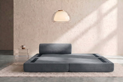 Méridienne convertible et modulable, mousse écologique et assise ferme  - Velours côtelé Gris