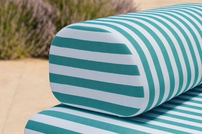 Méridienne modulable, mousse écologique et assise ferme  - Tissu extérieur à rayures, blanc et bleu turquoise