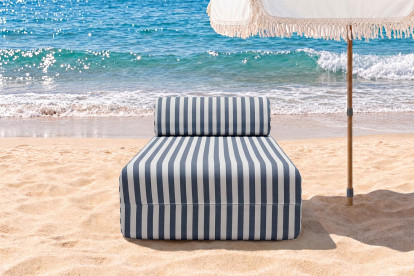 Méridienne modulable, mousse écologique et assise ferme  - Tissu extérieur à rayures, blanc et bleu foncé