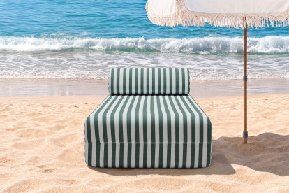 Méridienne modulable, mousse écologique et assise ferme  - Tissu extérieur à rayures, blanc et vert foncé