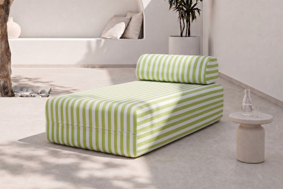Méridienne modulable, mousse écologique et assise ferme  - Tissu extérieur à rayures, blanc et vert anis