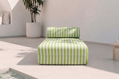 Méridienne modulable, mousse écologique et assise ferme  - Tissu extérieur à rayures, blanc et vert anis
