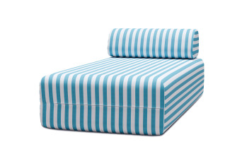 Méridienne modulable, mousse écologique et assise ferme  - Tissu extérieur à rayures, blanc et bleu