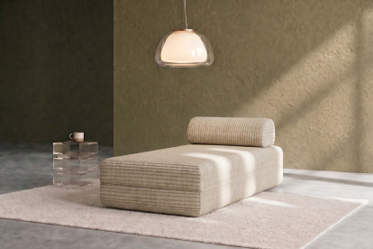 Méridienne convertible et modulable, mousse écologique et assise ferme  - Velours côtelé XL Beige
