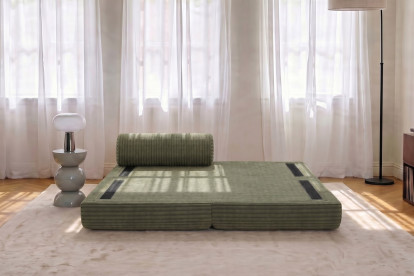 Méridienne convertible et modulable, mousse écologique et assise ferme  - Velours côtelé XL Vert