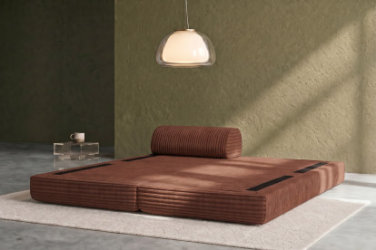 Méridienne convertible et modulable, mousse écologique et assise ferme  - Velours côtelé XL Terracotta