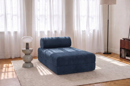 Méridienne convertible et modulable, mousse écologique et assise ferme  - Velours côtelé XL Bleu