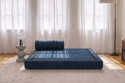 Méridienne convertible et modulable, mousse écologique et assise ferme  - Velours côtelé XL Bleu