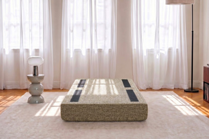 Pouf convertible et modulable, mousse écologique et assise ferme  - Tissu tweed Vert