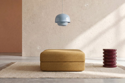 Pouf convertible et modulable, mousse écologique et assise ferme  - Tissu tweed Jaune
