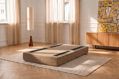 Pouf convertible et modulable, mousse écologique et assise ferme  - Tissu tweed Marron