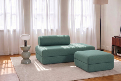 Pouf convertible et modulable, mousse écologique et assise ferme  - Tissu lisse Vert