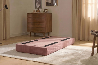 Pouf convertible et modulable, mousse écologique et assise ferme  - Velours côtelé Rose