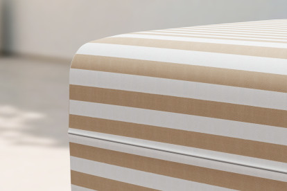 Pouf modulable, mousse écologique et assise ferme  - Tissu extérieur à rayures, blanc et marron