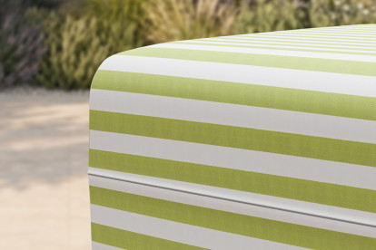 Pouf modulable, mousse écologique et assise ferme  - Tissu extérieur à rayures, blanc et vert anis