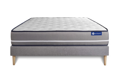 Ensemble Matelas Sommier 120x195 cm - Sommier Gris (en kit) - Actimemo Pur