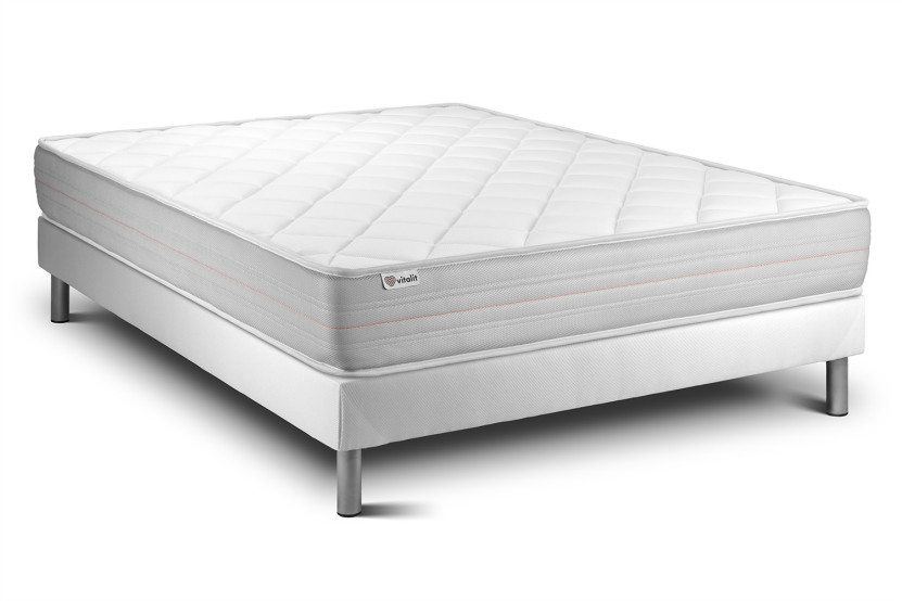 Ensemble Matelas Sommier 135x200 cm - Sommier Blanc (en kit) - Vitalmemo