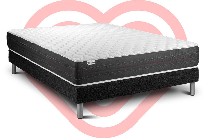 Ensemble Matelas Sommier 130x200 cm - Sommier Noir (en kit) - Vitalspring