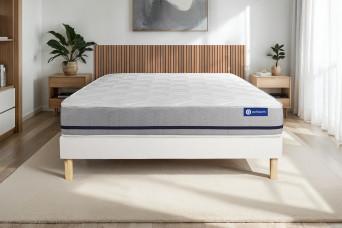 Ensemble Matelas Sommier 150x195 cm - Sommier Blanc (en kit) - Actimemo Soft