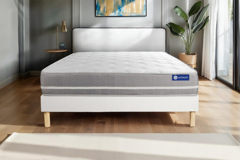 Ensemble Matelas Sommier 150x195 cm - Sommier Blanc (en kit) - Actimemo Touch