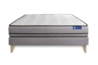Ensemble Matelas Sommier 130x200 cm - Sommier Gris (en kit) - Actimemo Night