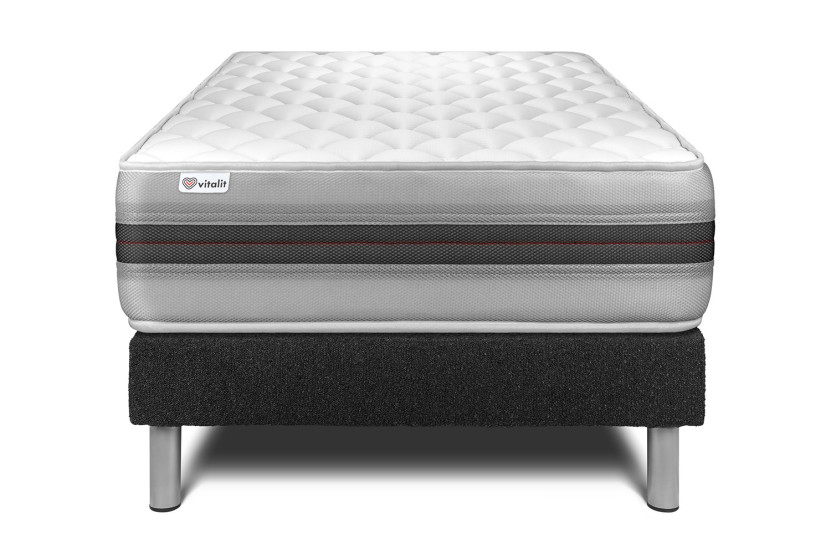 Ensemble Matelas Sommier 120x190 cm - Sommier Noir (en kit) - Vitalmemo Back