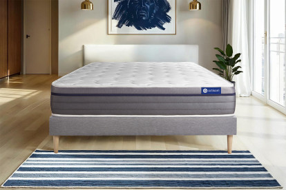 Ensemble Matelas Sommier 150x195 cm - Sommier Gris (en kit) - Actiflex Zen