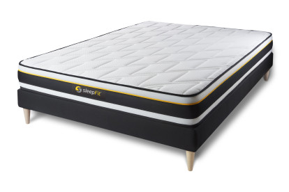 Ensemble Matelas Sommier 130x190 cm - Sommier Noir (en kit) - Soft