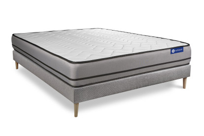 Ensemble Matelas Sommier 130x200 cm - Sommier Gris (en kit) - Actimemo Night