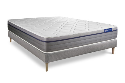 Ensemble Matelas Sommier 130x190 cm - Sommier Gris (en kit) - Actilatex Zen