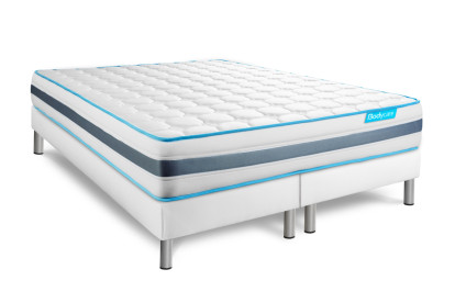 Pack lit complet 200x200 cm - Matelas + 2 Sommiers Blancs + 2 oreillers + Couette - Bodyzone