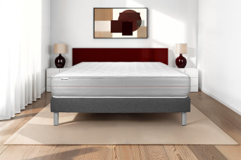 Ensemble Matelas Sommier 130x200 cm - Sommier Gris (en kit) - Vitalmemo