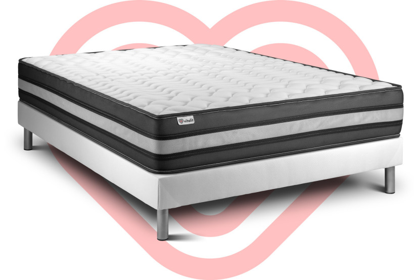 Ensemble Matelas Sommier 180x220 cm - Sommier Blanc (en kit) - Vital Power Zen