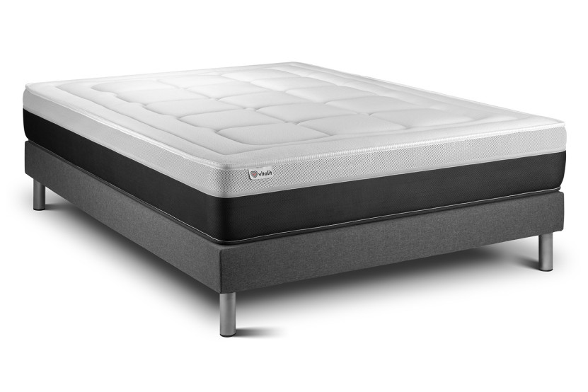 Ensemble Matelas Sommier 150x190 cm - Sommier Gris (en kit) - Vital Form