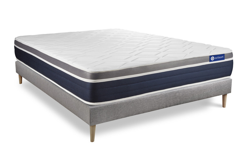 Ensemble Matelas Sommier 160x220 cm - Sommier Gris (en kit) - Actilatex Confort