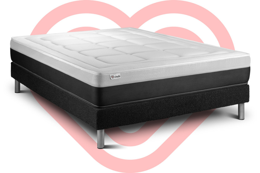Ensemble Matelas Sommier 135x190 cm - Sommier Noir (en kit) - Vital Form