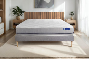 Ensemble Matelas Sommier 160x195 cm - Sommier Gris (en kit) - Actimemo Soft
