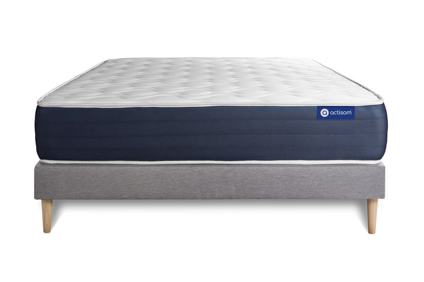 Ensemble Matelas Sommier 130x200 cm - Sommier Gris (en kit) - Actilatex Sleep