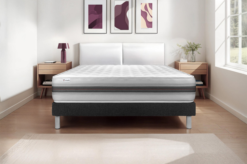 Ensemble Matelas Sommier 120x190 cm - Sommier Noir (en kit) - Vitalmemo Back