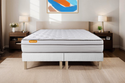 Ensemble Matelas Sommier 200x200 cm - 2 Sommiers Blanc - Memo Luxe