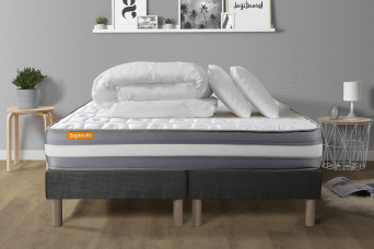 Pack lit complet 200x200 cm - Matelas + 2 Sommiers Gris + 2 oreillers + Couette - Memo Plus Pack lit complet 200x200 cm - Matelas + 2 Sommiers Gris + 2 oreillers + Couette - Memo Plus